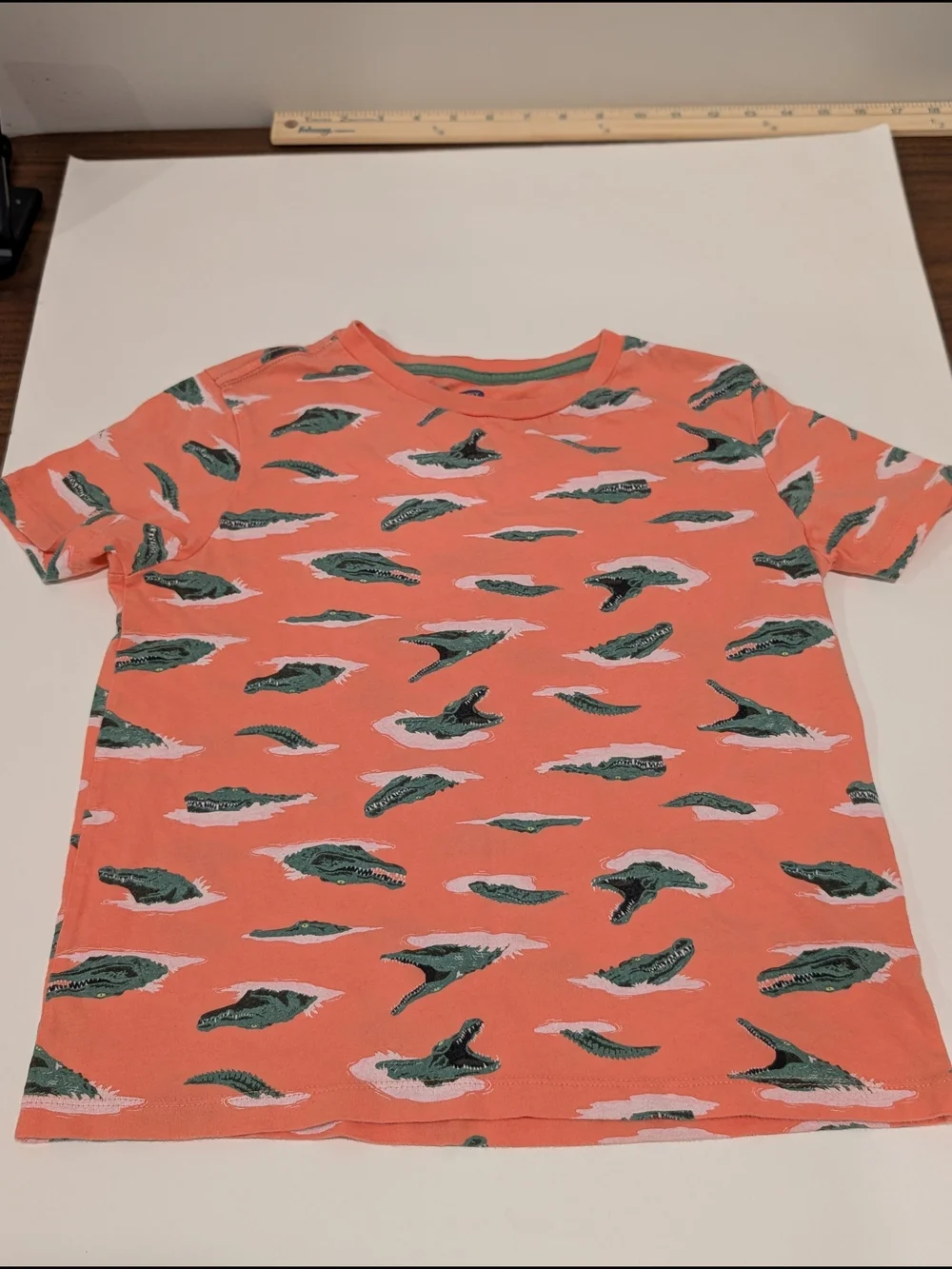Old Navy Coral Short Sleeve Tee with Green Shark Print